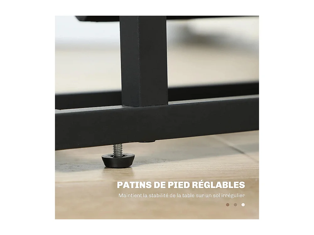 Table d'appoint étroite bout de canapé en métal avec porte-revues et plateau en verre trempé noir