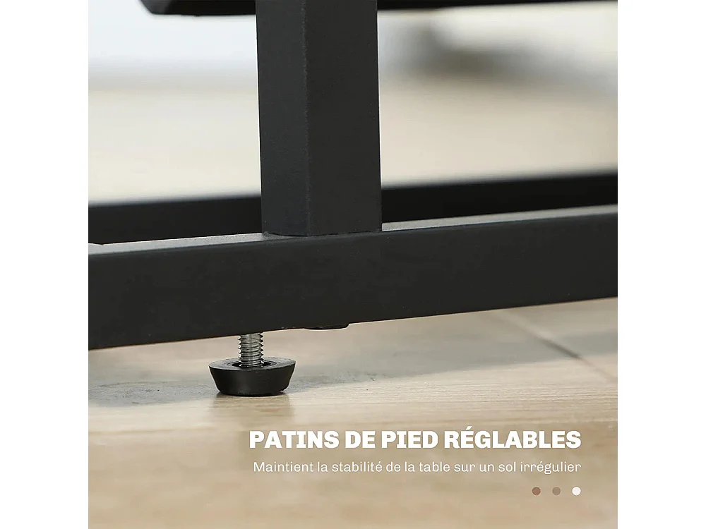 Table d'appoint étroite bout de canapé en métal avec porte-revues et plateau en verre trempé noir