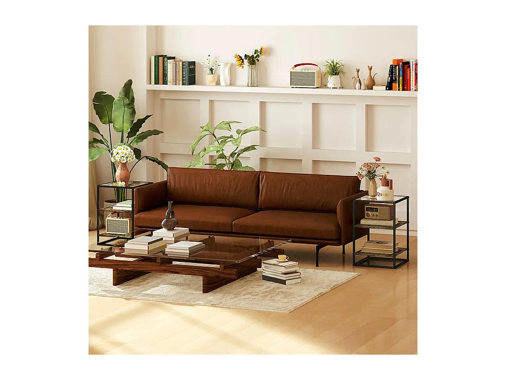 Tables d'appoint lot de 2 tables de chevet à 3 niveaux avec plateau en verre trempé marron rustique