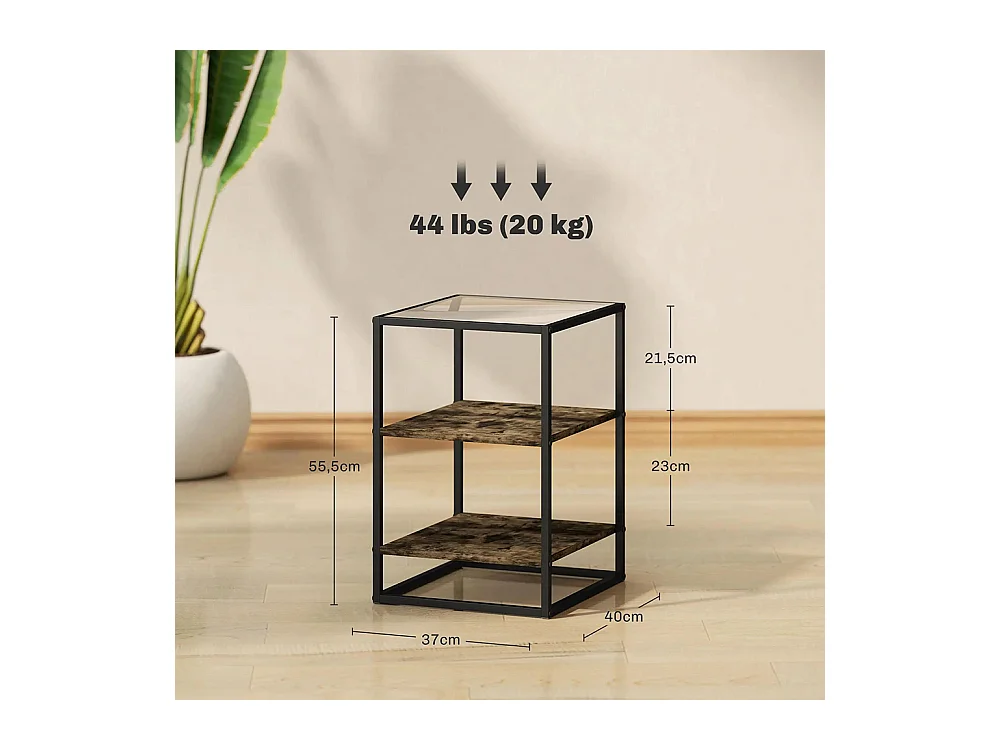 Tables d'appoint lot de 2 tables de chevet à 3 niveaux avec plateau en verre trempé marron rustique