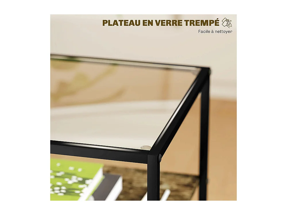 Tables d'appoint lot de 2 tables de chevet à 3 niveaux avec plateau en verre trempé marron rustique