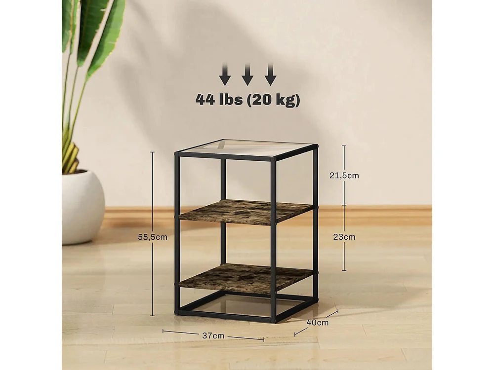 Tables d'appoint lot de 2 tables de chevet à 3 niveaux avec plateau en verre trempé marron rustique