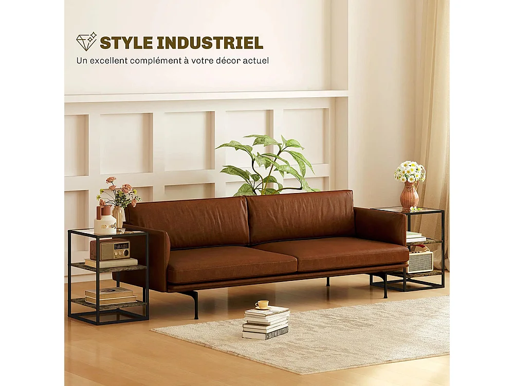 Tables d'appoint lot de 2 tables de chevet à 3 niveaux avec plateau en verre trempé marron rustique