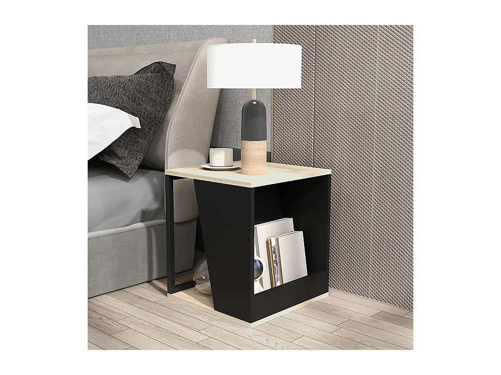 Lot de 2 tables d'appoint bout de canapé avec rangement structure en acier noir et naturel