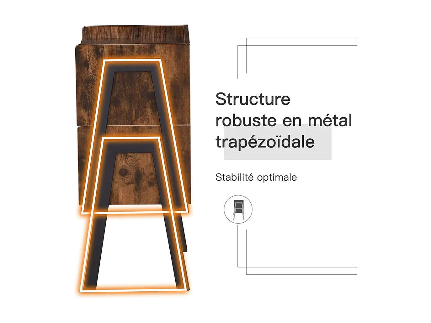 Lot de 2 Tables de Chevet empilables tables de nuit en bois table d'appoint style Industriel Marron Rustique et Noir