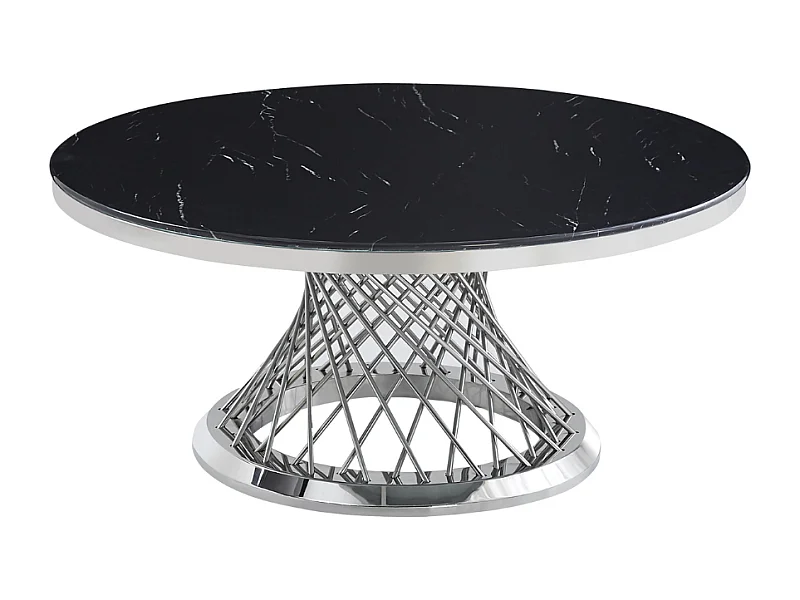 Table basse Deluxe Chrome plateau en verre marbré d100 cm