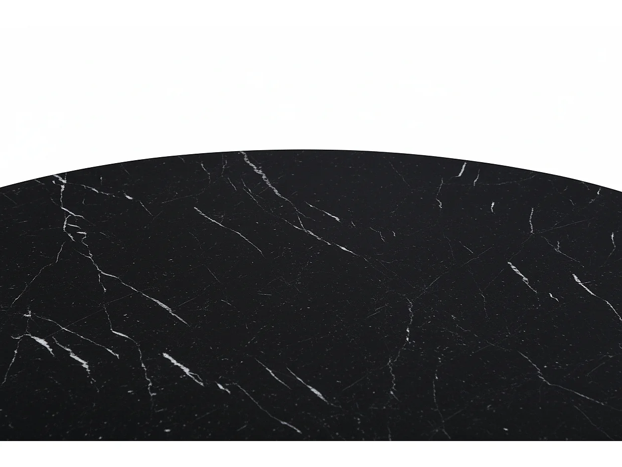 Table Basse DELUXE Ronde Plateau Verre Trempé Marbré Noir Structure Chrome D100x45cm