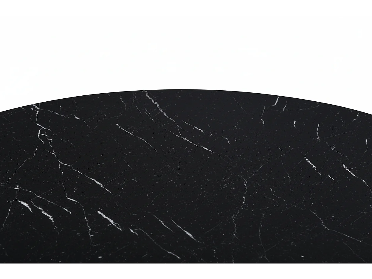 Table Basse DELUXE Ronde Plateau Verre Trempé Marbré Noir Structure Chrome D100x45cm