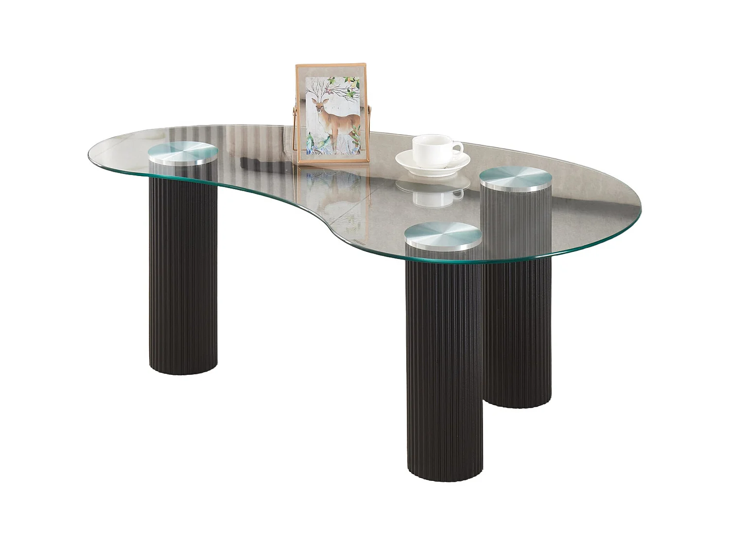 Table basse PYLONE Pieds Noirs & Verre Transparent 120x70x45 cm