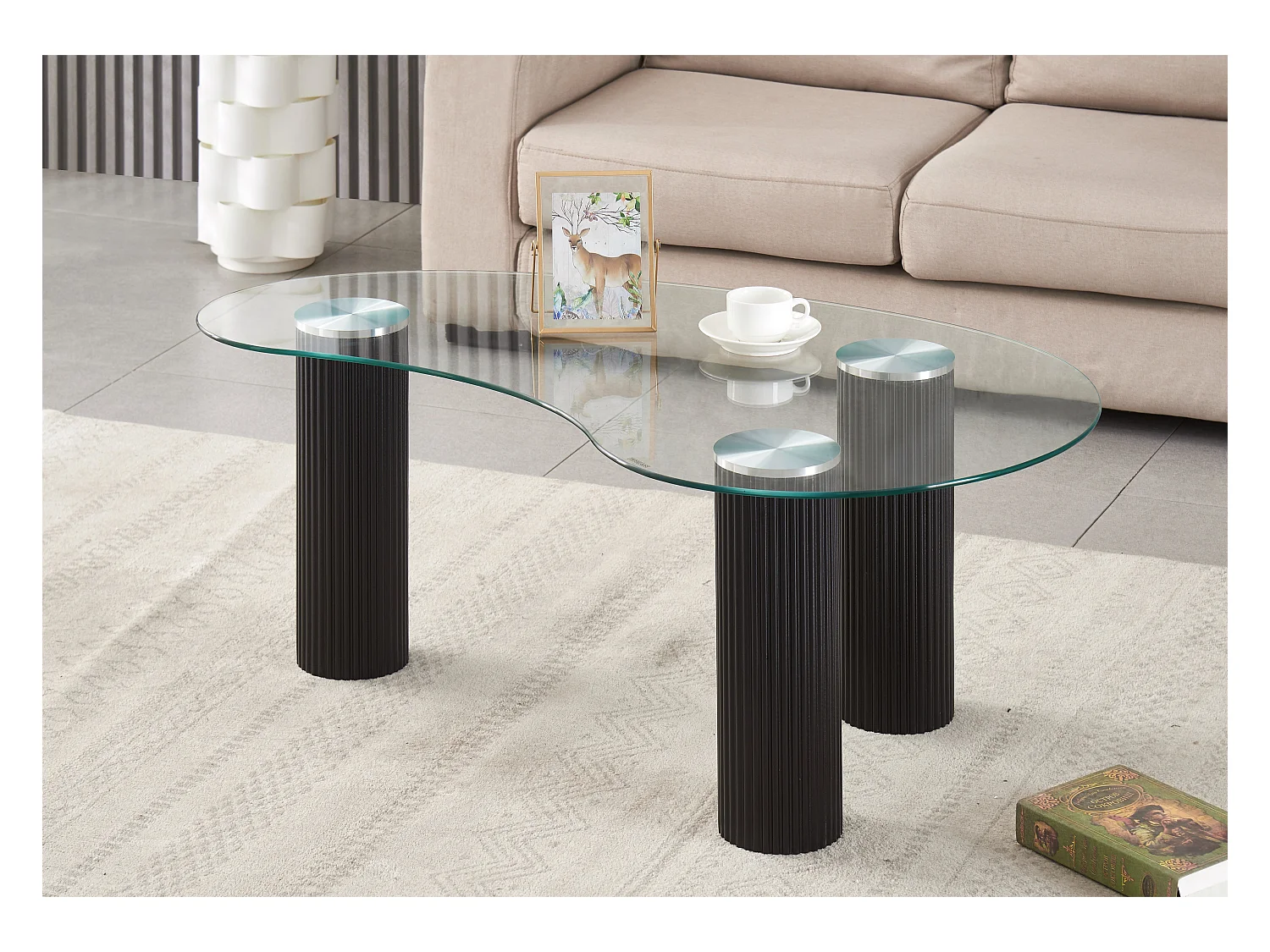 Table basse PYLONE Pieds Noirs & Verre Transparent 120x70x45 cm