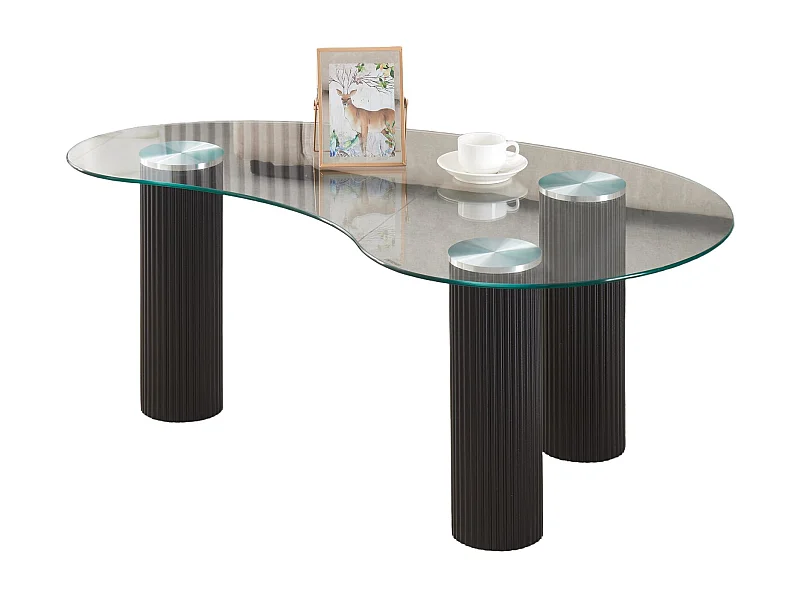 Table basse PYLONE Pieds Noirs & Verre Transparent 120x70x45 cm