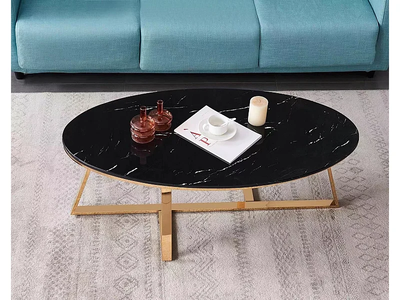 Table basse ovale GAMMA plateau Granite 120x60 cm - Chrome