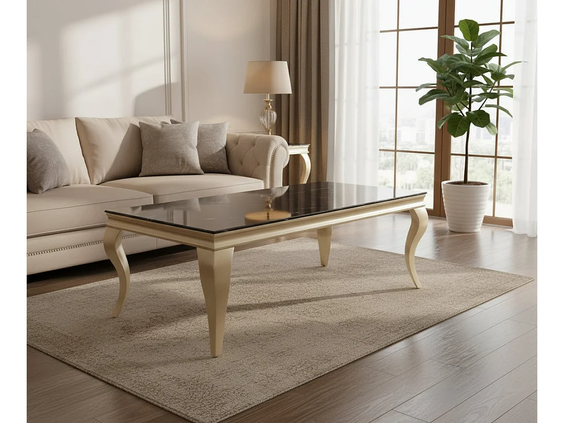 Table basse BAROQUE Gold 120x60x45 cm - Plateau Marbré noir