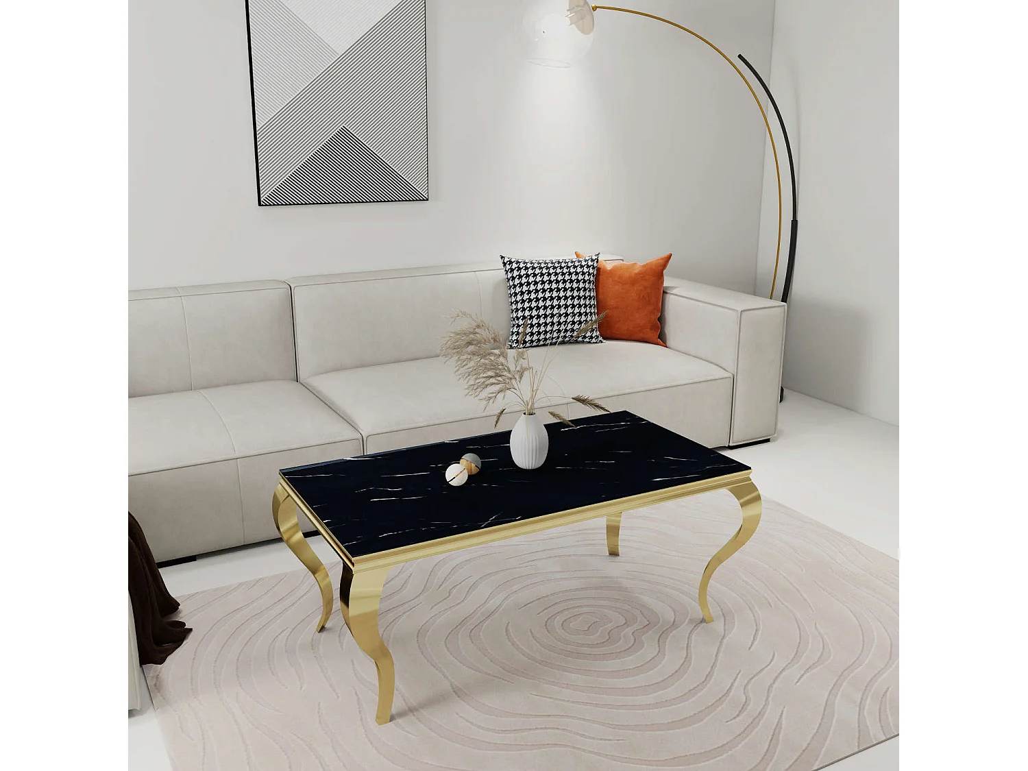 Table basse BAROQUE Gold 120x60x45 cm - Plateau Marbré noir