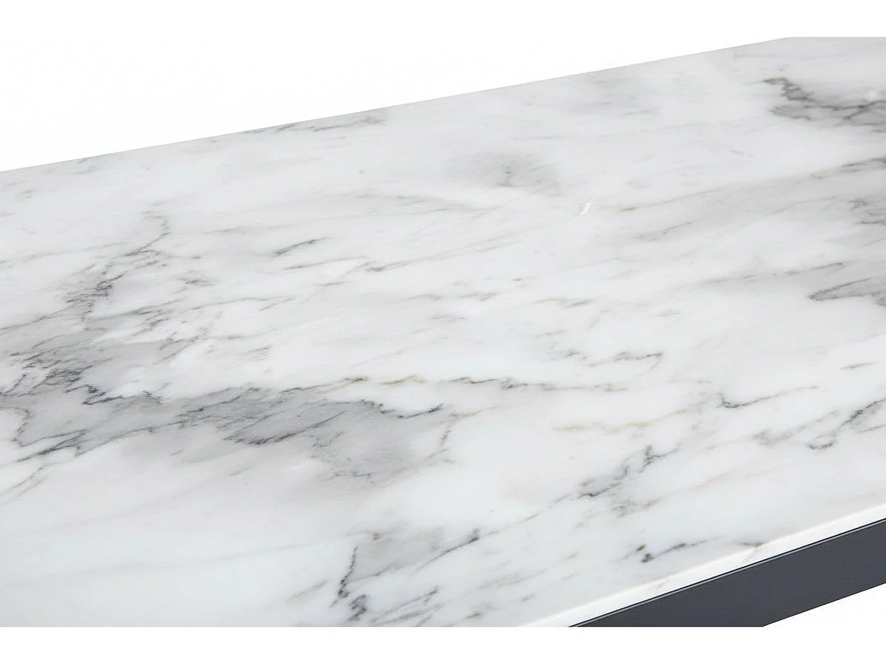 Table Basse LEVANTO Plateau Verre Trempé Marbré Beige Structure Métal Noir 120x60x45cm