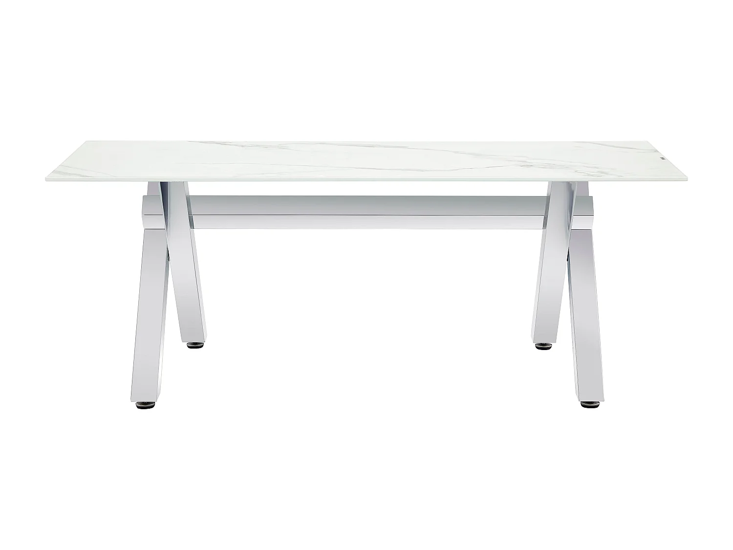 Table basse IXE Chrome & Verre Transparent 120x60x45 cm - Marbré blanc