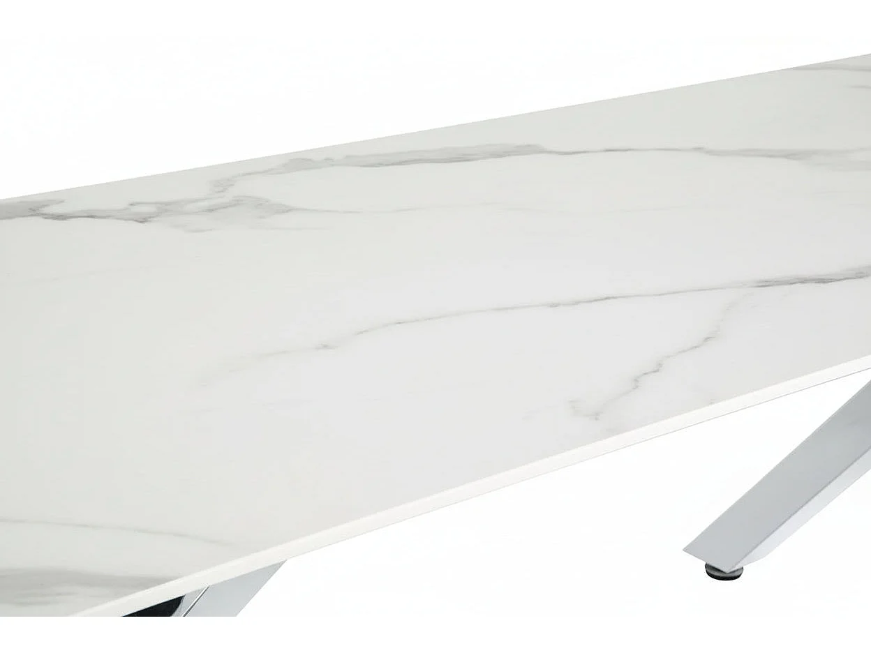 Table basse IXE Chrome & Verre Transparent 120x60x45 cm - Marbré blanc