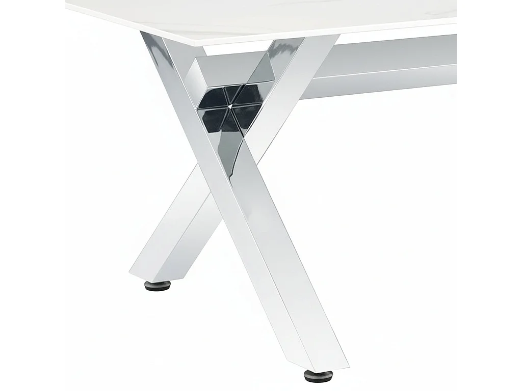 Table basse IXE Chrome & Verre Transparent 120x60x45 cm - Marbré blanc