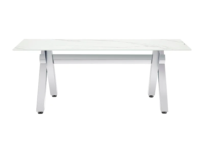 Table basse IXE Chrome & Verre Transparent 120x60x45 cm - Marbré blanc