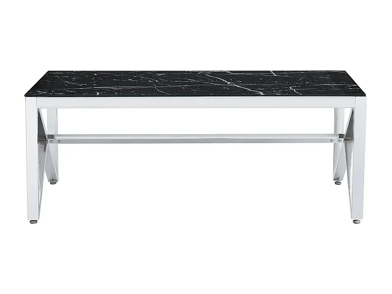 Table Basse MAJESTIQUE Chrome et plateau en verre 120x60x45 cm - Marbré noir