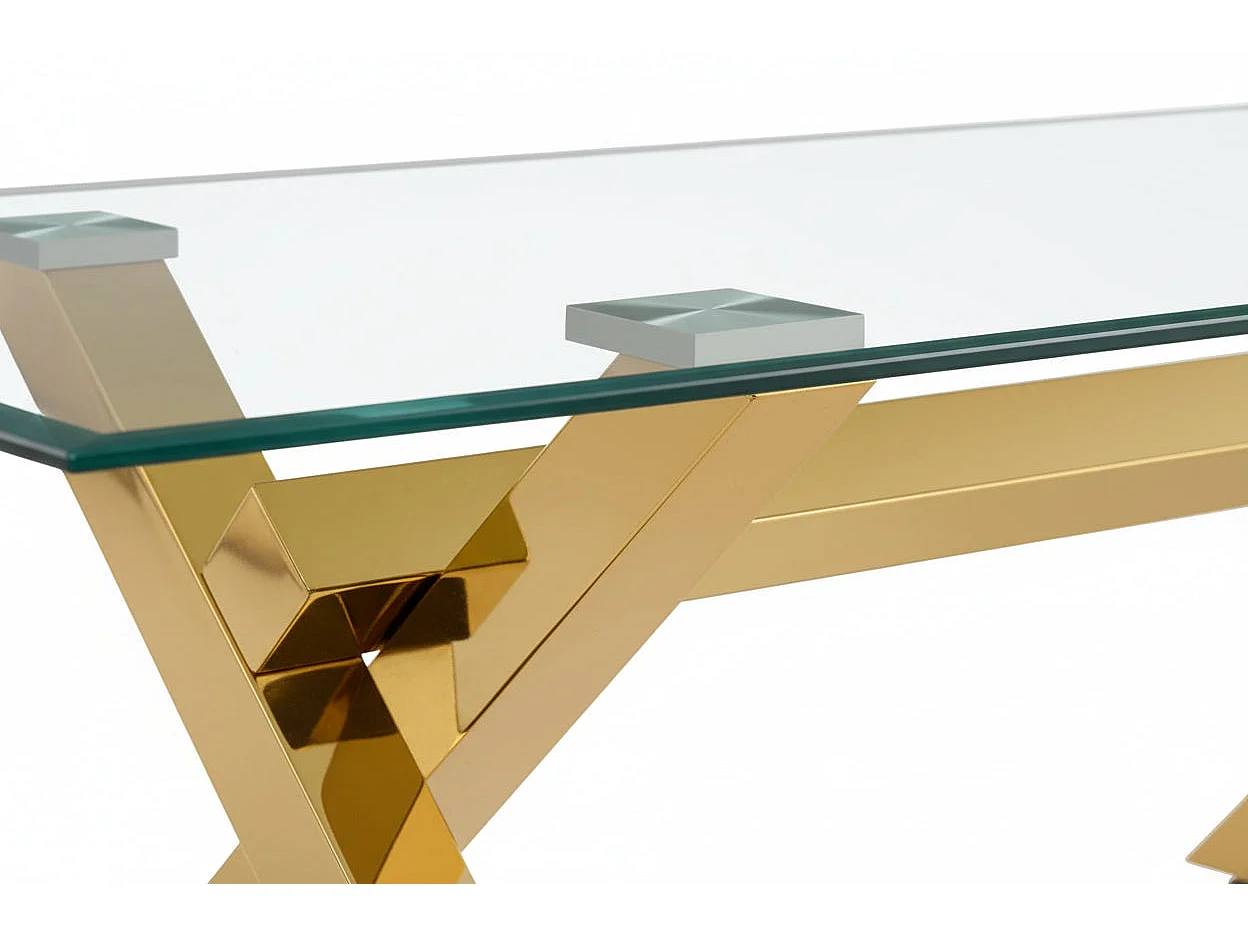 Table Basse IXE Métal Gold Plateau Verre Trempé Transparent 120x60x45cm