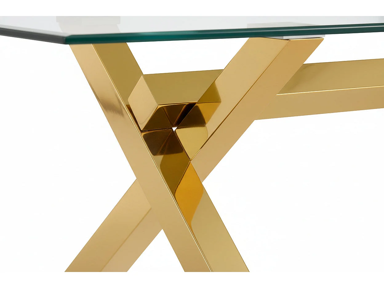 Table Basse IXE Métal Gold Plateau Verre Trempé Transparent 120x60x45cm