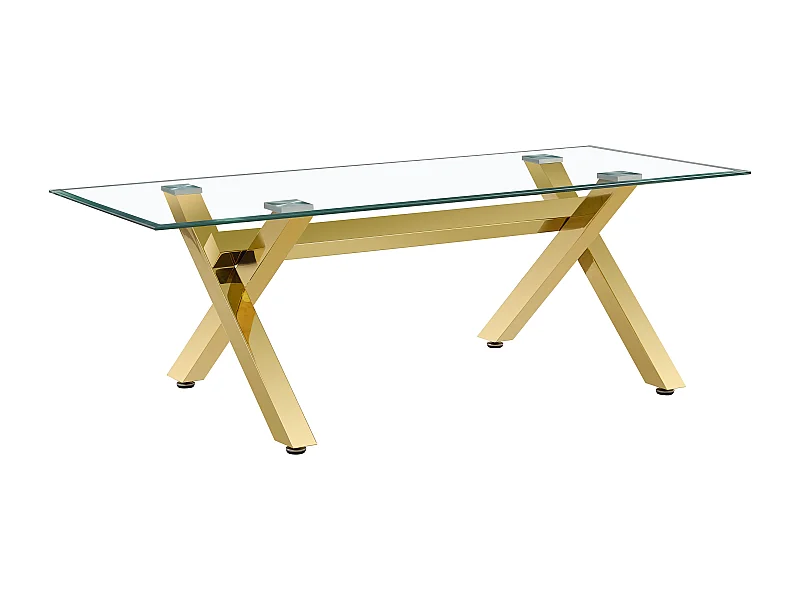 Table Basse IXE Métal Gold Plateau Verre Trempé Transparent 120x60x45cm