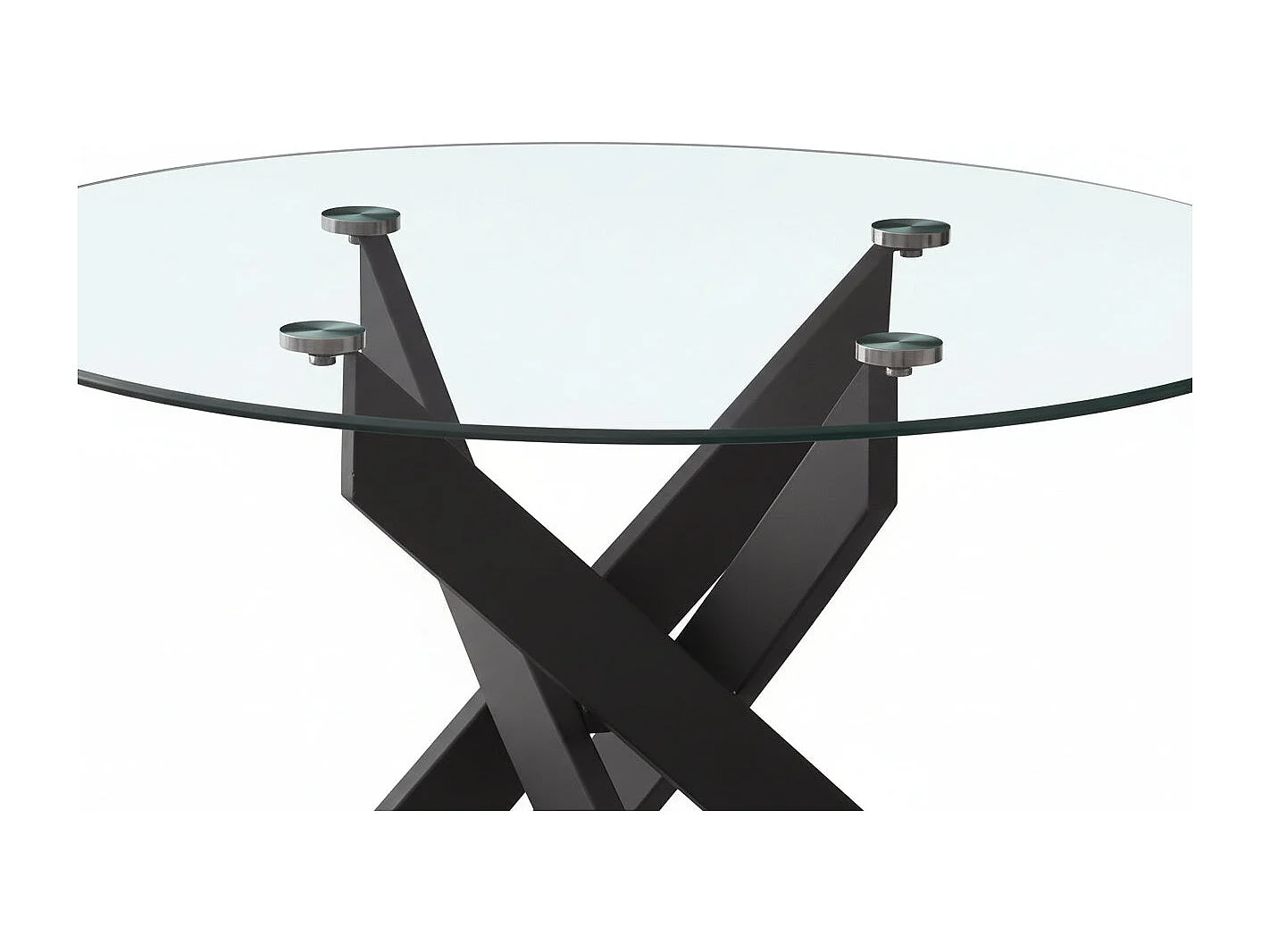 Table Basse JESSY Ronde Plateau Verre Trempé Transparent Pieds Métal Noir D80x45cm