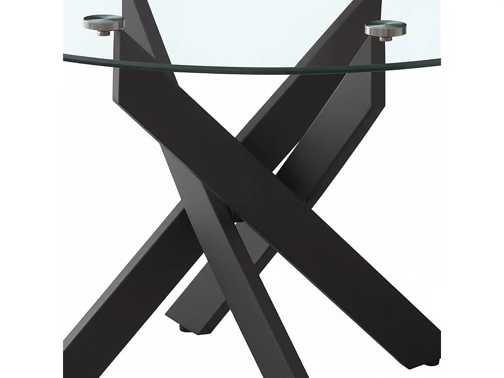 Table Basse JESSY Ronde Plateau Verre Trempé Transparent Pieds Métal Noir D80x45cm
