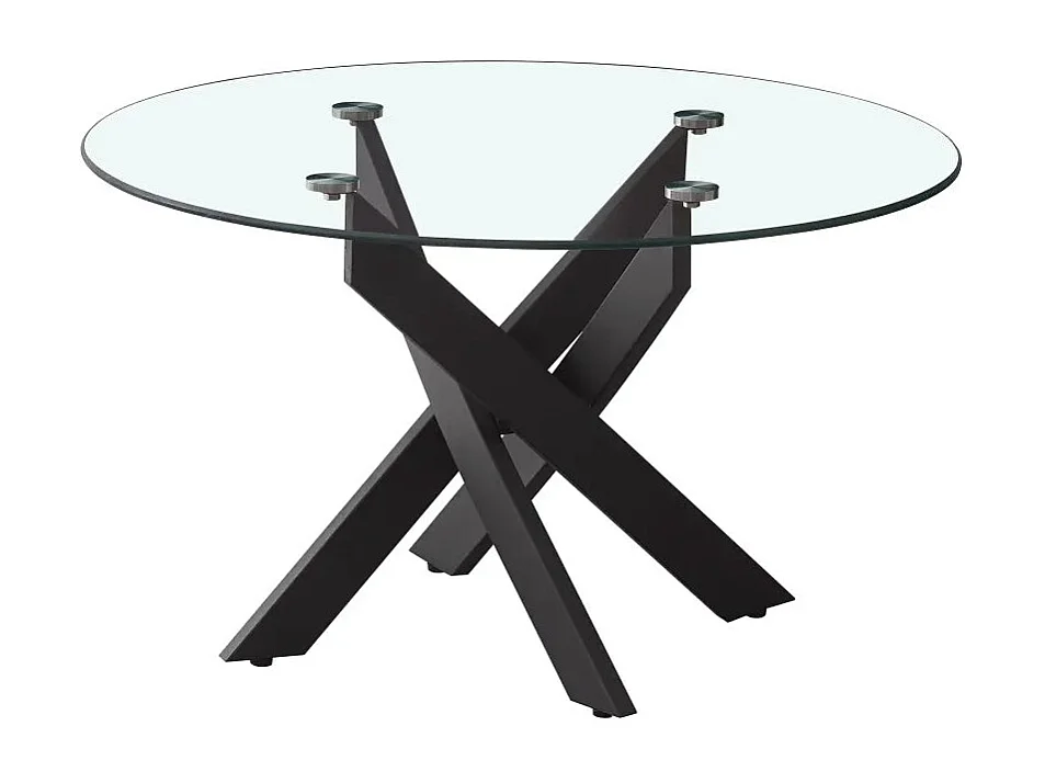 Table Basse JESSY Ronde Plateau Verre Trempé Transparent Pieds Métal Noir D80x45cm