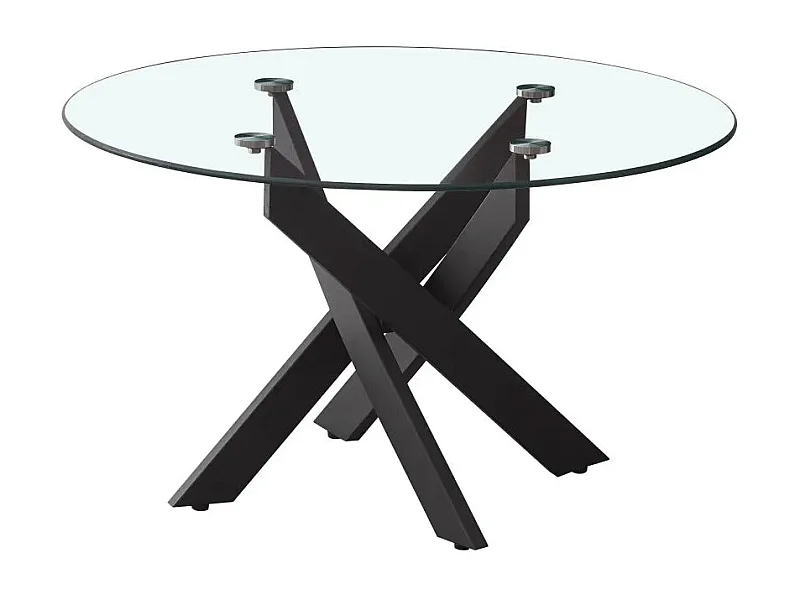 Table Basse JESSY Ronde Plateau Verre Trempé Transparent Pieds Métal Noir D80x45cm