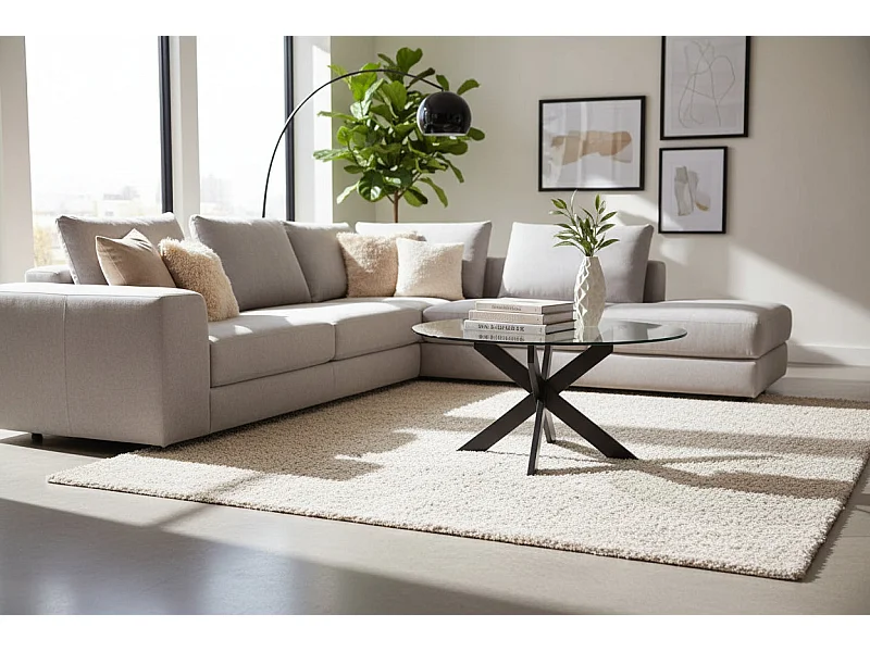 Table Basse JESSY Ronde Plateau Verre Trempé Transparent Pieds Métal Noir D80x45cm