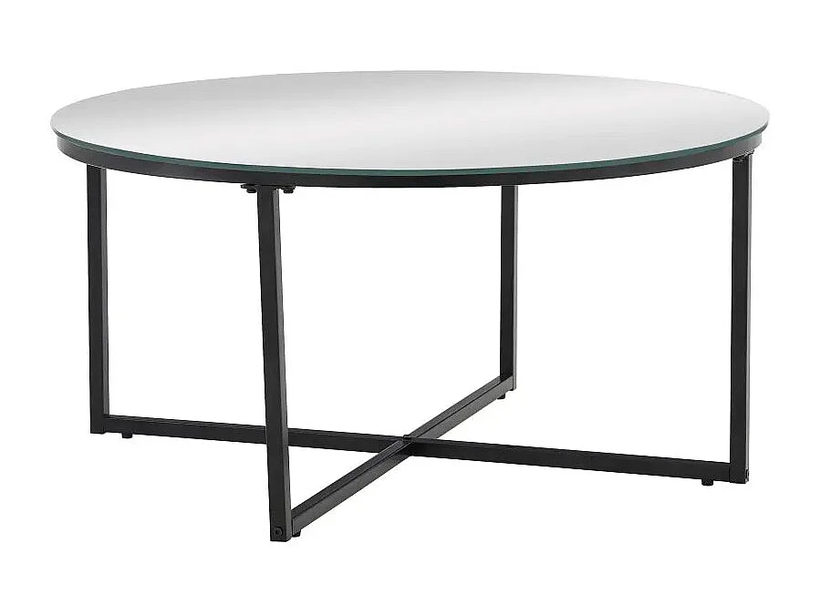 Table basse ronde LORIE métal noir plateau en verre D90 cm