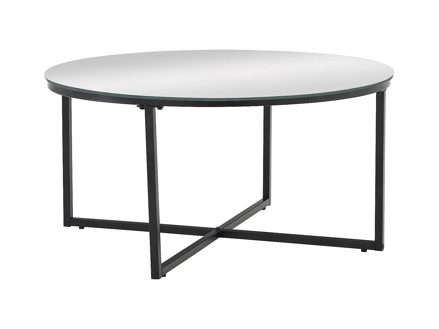 Table basse ronde LORIE métal noir plateau en verre D90 cm