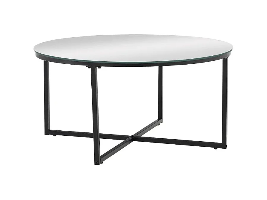 Table basse ronde LORIE métal noir plateau en verre D90 cm