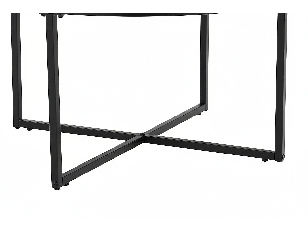 Table Basse LORIE Ronde Plateau Verre Trempé Miroir Structure Métal Noir D90x45cm