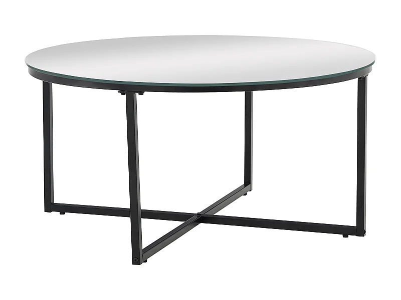 Table basse ronde LORIE métal noir plateau en verre D90 cm - Miroir