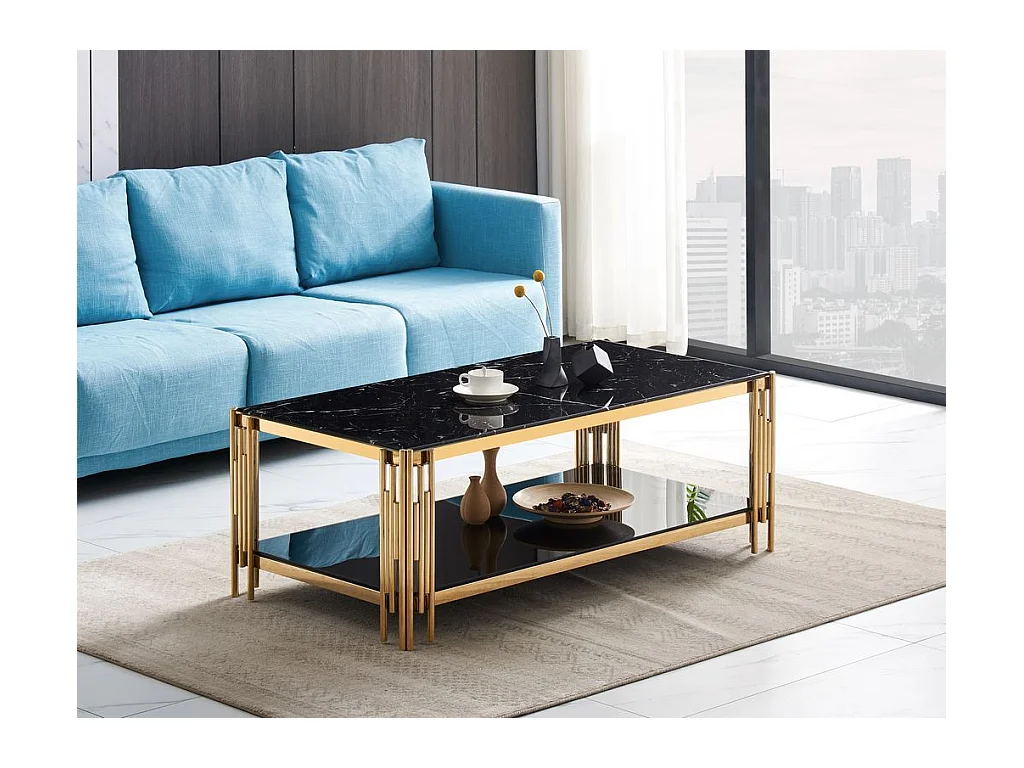 Table Basse FLUTE Gold et plateau en verre 120x60x45 cm