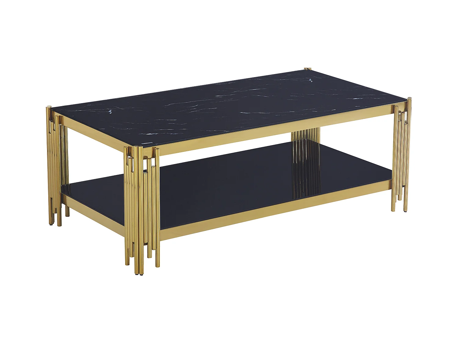 Table Basse FLUTE Gold et plateau en verre 120x60x45 cm