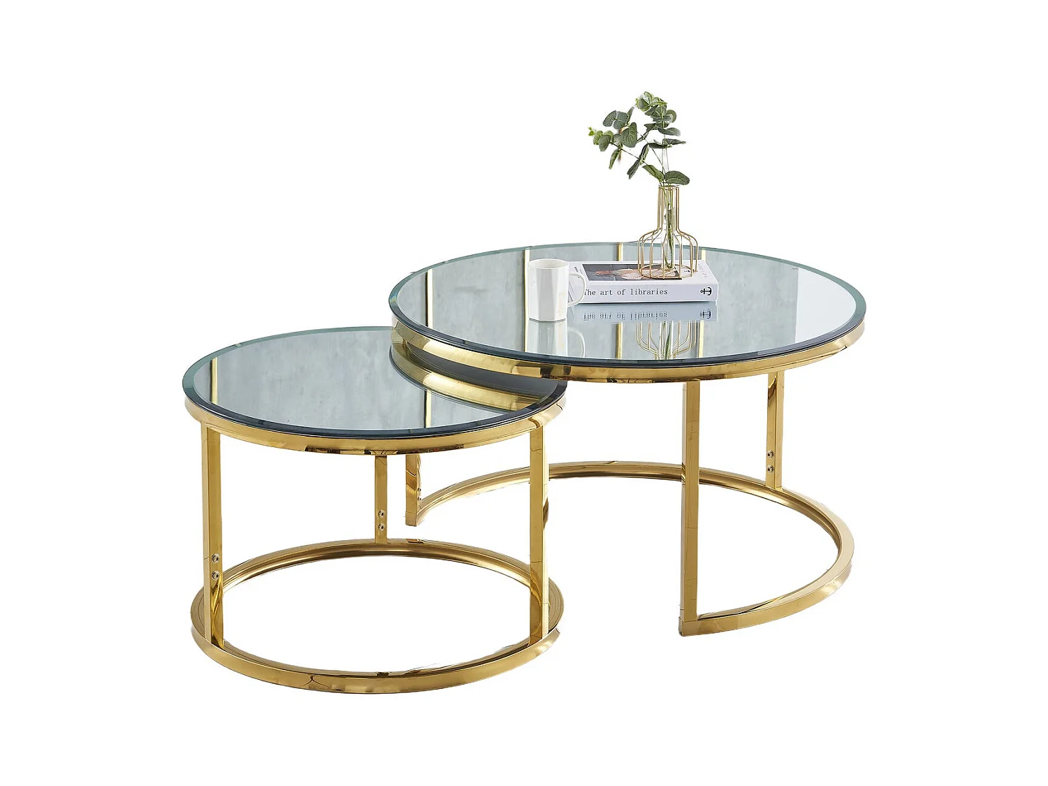 Lot de 2 tables Basses Gigogne ARTO Gold et plateau en verre Miroir