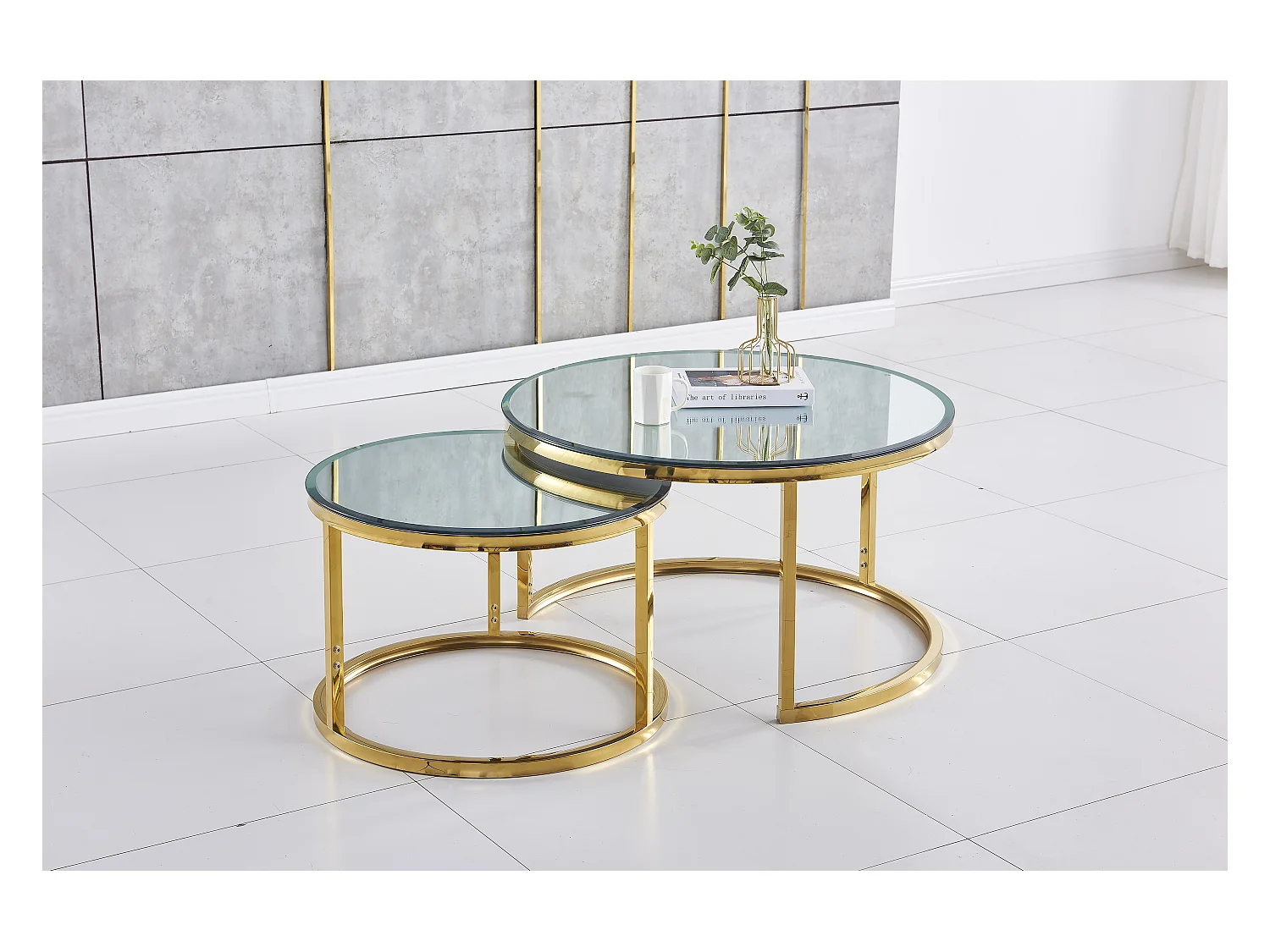 Lot de 2 tables Basses Gigogne ARTO Gold et plateau en verre Miroir
