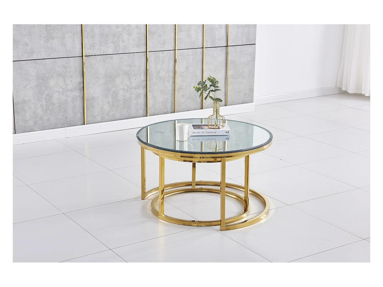Lot de 2 tables Basses Gigogne ARTO Gold et plateau en verre Miroir