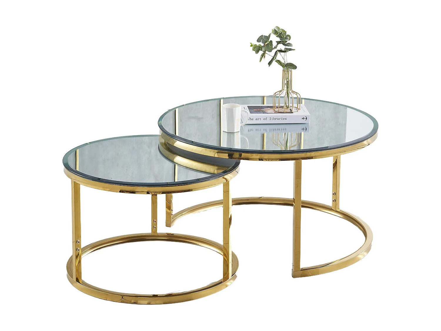 Lot de 2 tables Basses Gigogne ARTO Gold et plateau en verre Miroir
