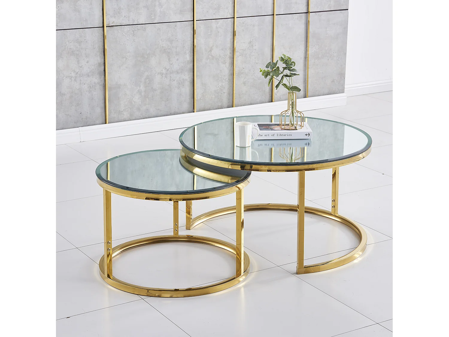 Lot de 2 tables Basses Gigogne ARTO Gold et plateau en verre Miroir