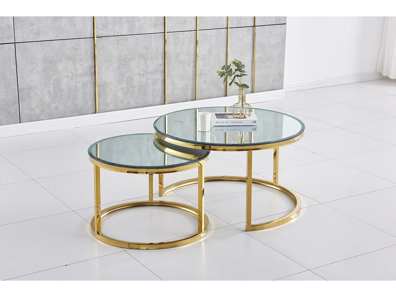 Lot de 2 tables Basses Gigogne ARTO Gold et plateau en verre Miroir