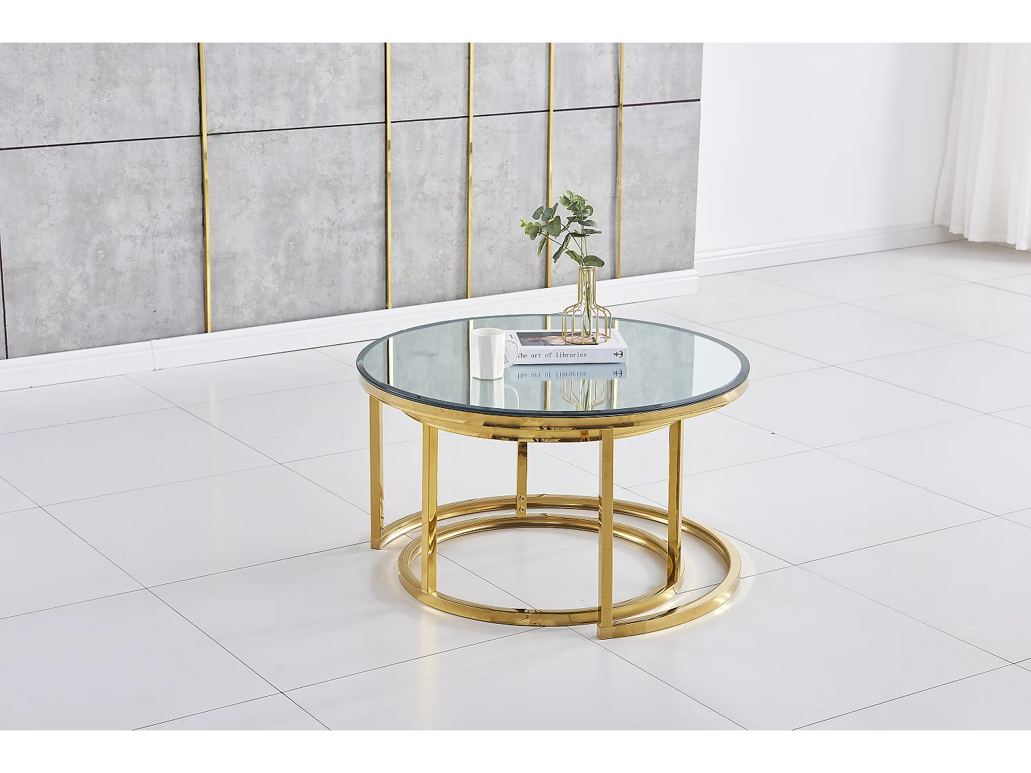 Lot de 2 tables Basses Gigogne ARTO Gold et plateau en verre Miroir
