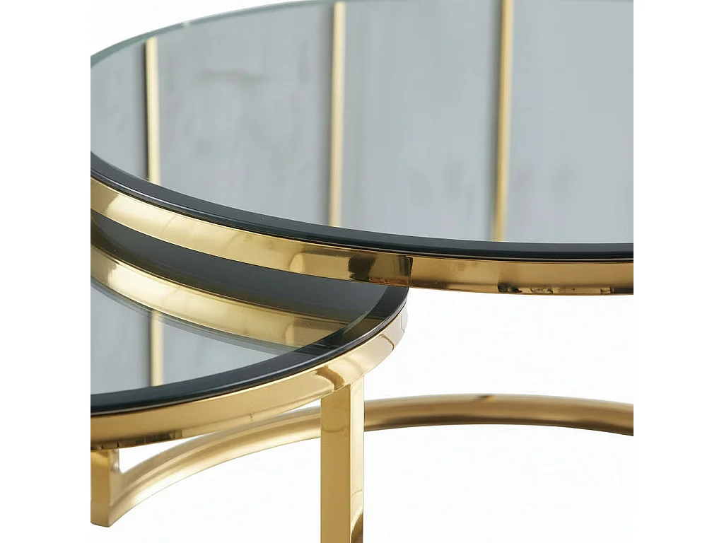Lot de 2 tables Basses Gigogne ARTO Gold et plateau en verre Miroir