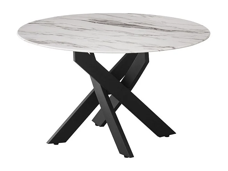 Table basse ronde JESSY pieds métal noir et plateau en verre 80 cm - Marbré blanc