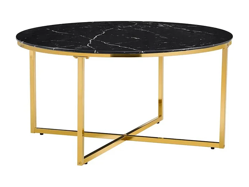 Table basse ronde LORIE Gold plateau en verre D90 cm