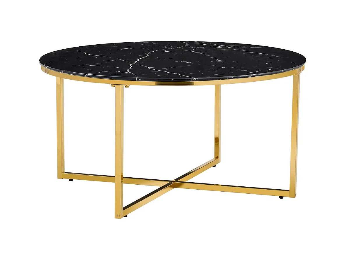 Table basse ronde LORIE Gold plateau en verre D90 cm